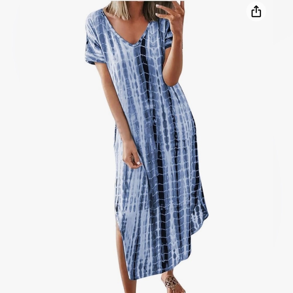 Kate Kasin Boho Tye Dye Soft Stretchy Jersey Knit Beachy Maxi Dress Sz S